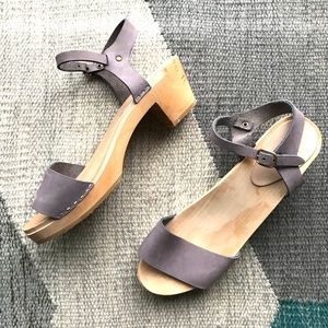 Bryr ‘Rachel’ Sandal mid heel clog 10, gray nubuck